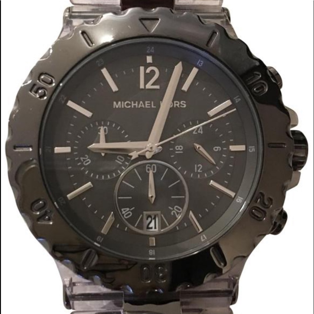 Gray and Clear Acrylic Oversized Chronograph Watch - Picture 3 of 10